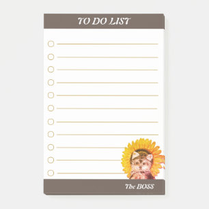 Süßer Welpenhund mit Sonnenblumen-To-Do-Liste Post-it Klebezettel