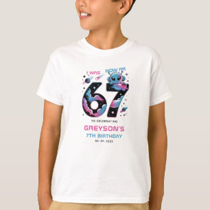 Süßer Weltraum 7. Geburtstag Sechs und Sieben Ja T-Shirt