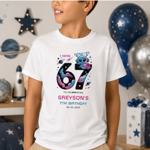 Süßer Weltraum 7. Geburtstag Sechs und Sieben Ja T-Shirt