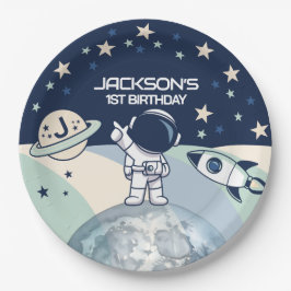 Süßer Weltraum-Astronaut Geburtstag Pappteller