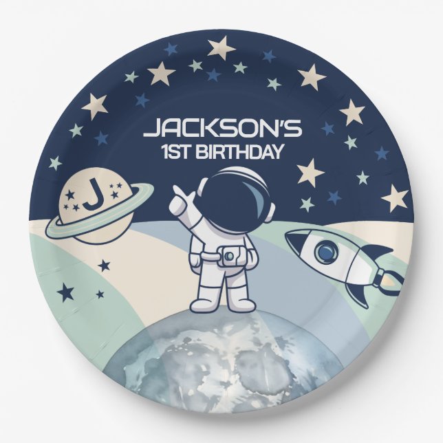 Süßer Weltraum-Astronaut Geburtstag Pappteller (Vorderseite)