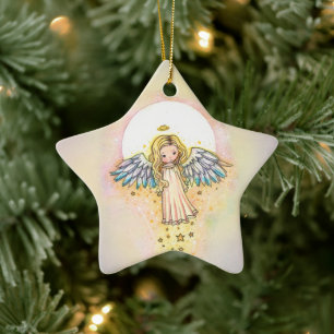 Süßer whimsischer Engel Weihnachtsbaumschmuck Keramik Ornament