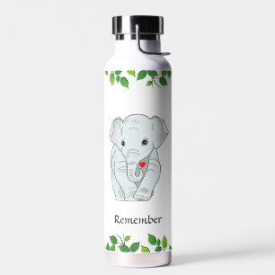 Süßer wilder Elefant auf weißer Wasserflasche Trinkflasche