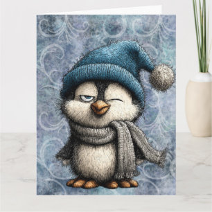 Süßer Winter-Blau-Pinguin mit Hut und Schal Karte