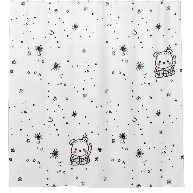 Süßer Winter Eisbär Schneeflocke Duschvorhang (Vorderseite)