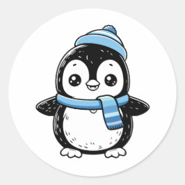 Süßer Winter-Pinguin-Aufkleber | Pinguin mit Hut Runder Aufkleber