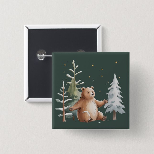 Süßer Winter Schnee Bär Whimsical Woodland Winter  Button (Vorne & Hinten)