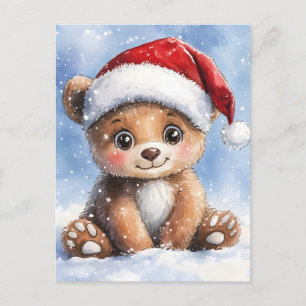 Süßer Winter Weihnachten Santa Bär Cub Aquarell