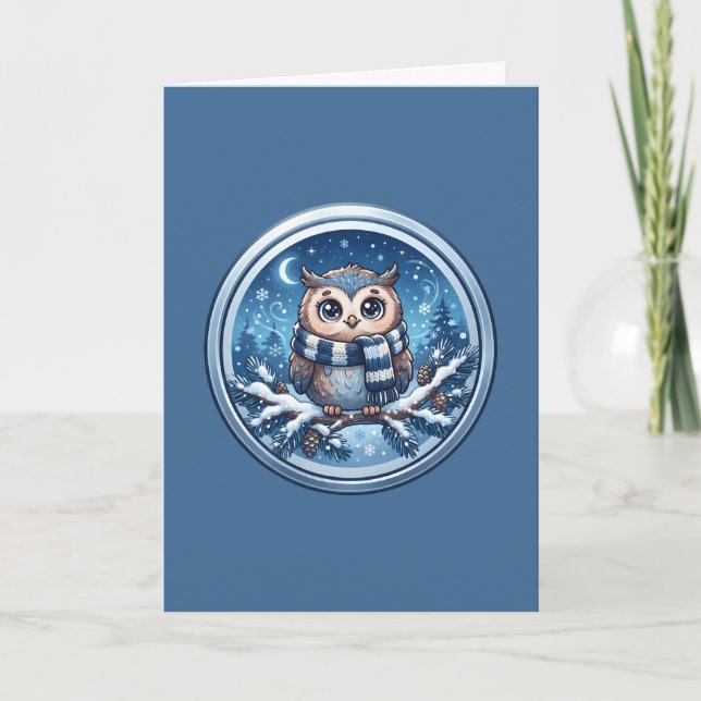 Süßer Wintereulen-Schmuck Karte (Vorderseite)