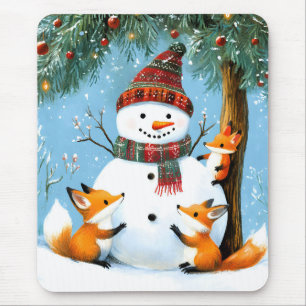 Süßer Winterwald-Schneemann-Füchse Mousepad