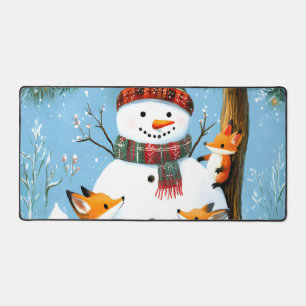 Süßer Winterwald-Schneemann-Füchse Schreibtischunterlage