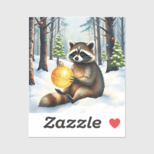 Süßer Winterwaschbär mit goldenem Weihnachtsschmuc Aufkleber