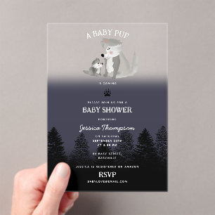 Süßer Wolf Baby Welpe und Mama Woodland-Baby-Party Acryleinladungen