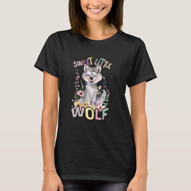 Süßer Wolf mit Blume niedliche Wölfe T-Shirt (Vorderseite)