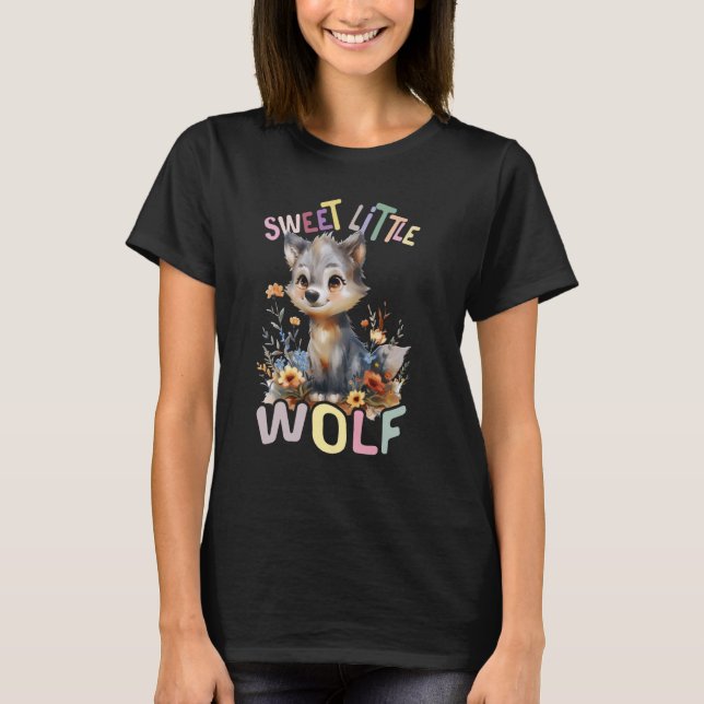 Süßer Wolf mit Blume niedliche Wölfe T-Shirt (Vorderseite)
