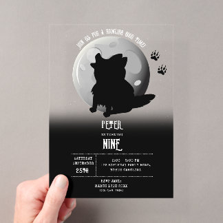 Süßer Wolf-Wald-Mond-Heul-Kinder-Geburtstag Acryleinladungen