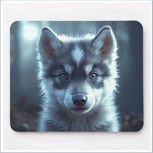 Süßer Wolfbaby im Mondlicht Mousepad (Von Creator hochgeladen)