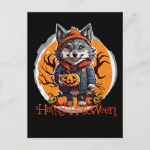 Süßer Wolfie mit Kürbissen Frohe Halloween Stimmun