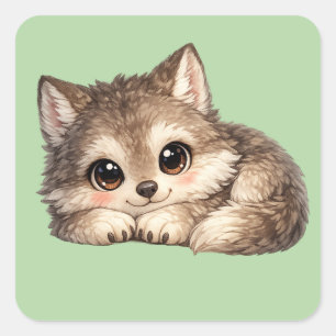 Süßer Wolfswelpe mit funkelnden Augen und Charme Quadratischer Aufkleber