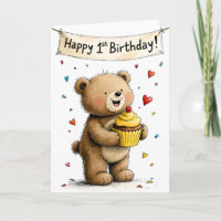 Süßer wunderlicher Teddybär Glücklicher erster Geb