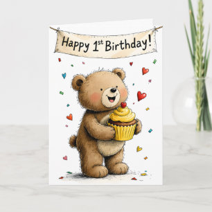 Süßer wunderlicher Teddybär Glücklicher erster Geb Karte