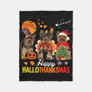 Süßer Yorkie Frohes Hallothanksmas Halloween Ernte Fleecedecke