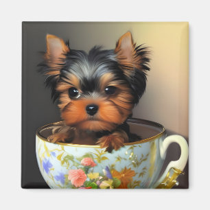 Süßer Yorkie in einer Teetasse  Magnet
