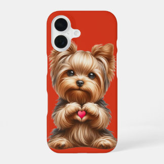 Süßer Yorkshire Terrier Herz Hände Rot iPhone 16 Hülle