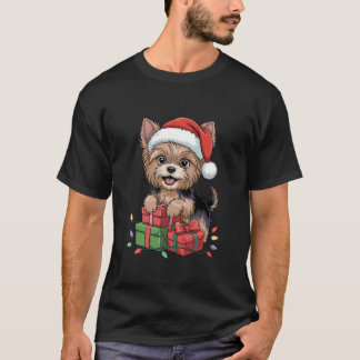 Süßer Yorkshire Terrier Weihnachtsmann Hut Weihnac T-Shirt