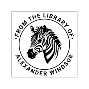 Süßer Zebrakopf runder Bibliotheksbuchname Permastempel