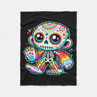 Süßer Zucker-Schädel Bigfoot Día De Los Muertos Fleecedecke