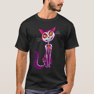 Süßer Zucker-Schädel-Mexikanische Katze Halloween  T-Shirt