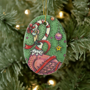 SÜßER ZUCKERSTANGEN-ROSA FLAMINGO WEIHNACHTSVOGEL  KERAMIK ORNAMENT