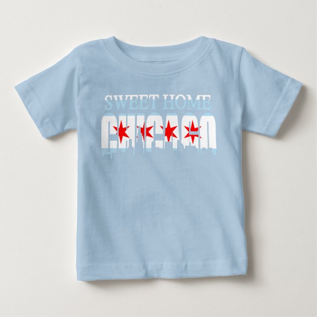 Süßer Zuhause-Chicago-FlaggeSkyline Baby T-shirt (Vorderseite)