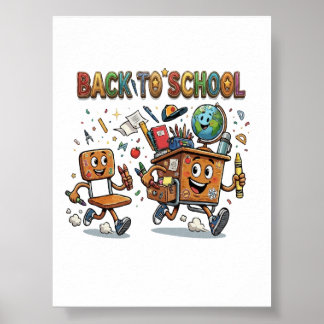 Süßer Zurück-auf-die-Schule-Cartoon-Schreibtisch u Poster
