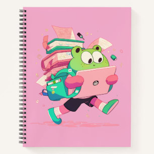 Süßer "Zurück zur Schule"-Frosch mit Büchern und R Notizbuch