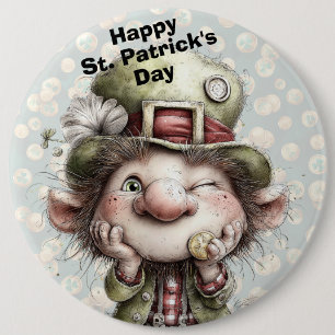 Süßer zwinkernden Leprechaun Button