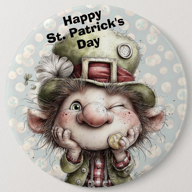 Süßer zwinkernden Leprechaun  Button (Vorderseite)