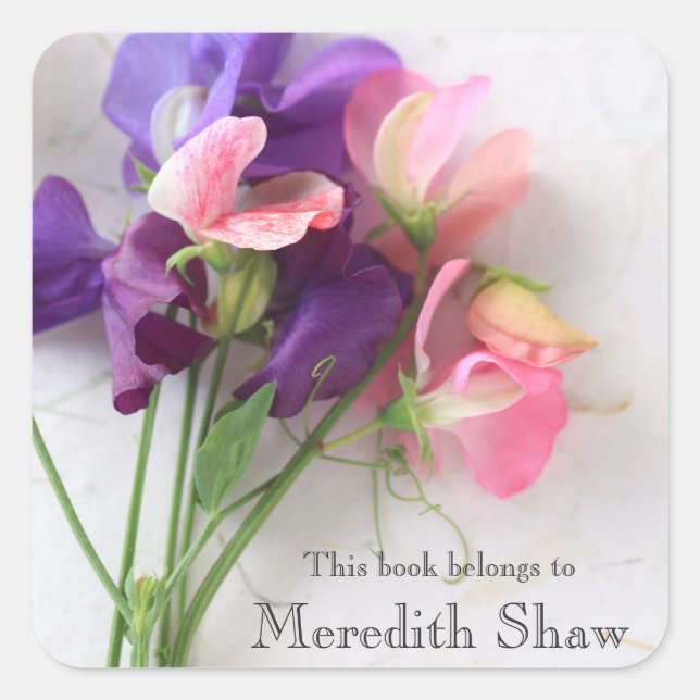 Süßerbsen auf texturiertem Buchzeichen Quadratischer Aufkleber (Vorderseite)