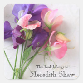 Süßerbsen auf texturiertem Buchzeichen Quadratischer Aufkleber