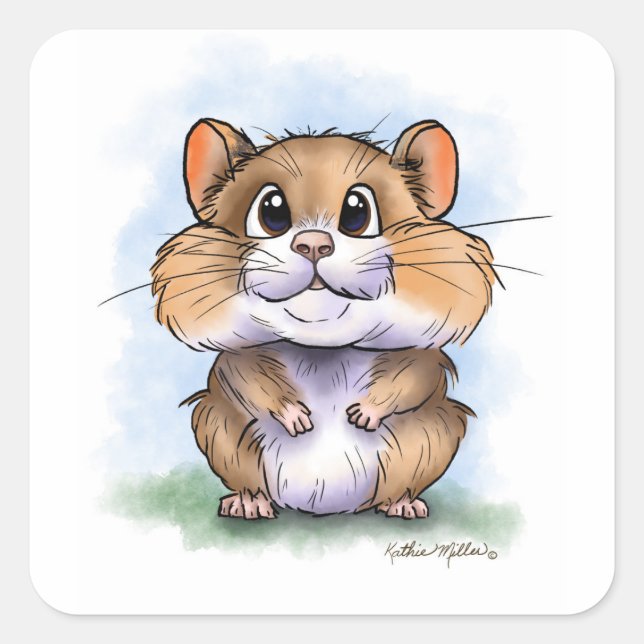 SüßerFluffiger Hamster Cartoon Quadratischer Aufkleber (Vorderseite)