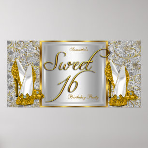 Süßes 16 Banner Poster Gold Silber