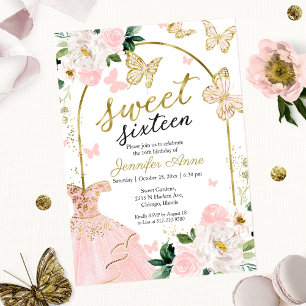 Süßes 16 Blumekleid Schmetterling Einladung