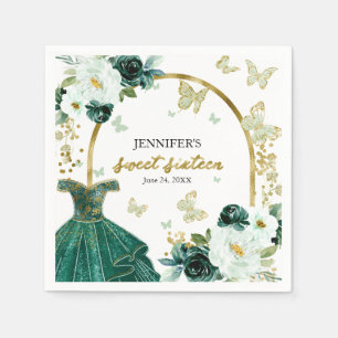 Süßes 16 Florales Smaragdgrünes Kleid Schmetterlin Serviette