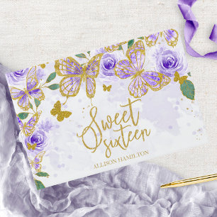 Süßes 16 Gästebuch Gold Lila Schmetterling Floral
