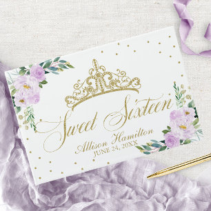 Süßes 16 Gästebuch Gold Tiara Lavendel Blumen