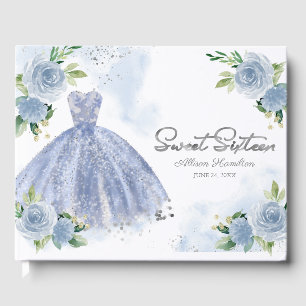 Süßes 16 Gästebuch Silber Staubiges Blau Kleid Flo