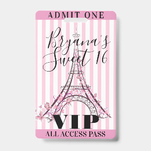 Süßes 16. Party-VIP-Pass-Abzeichen mit Eiffelturm Ausweis