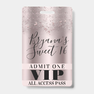 Süßes 16. Party-VIP-Pass-Abzeichen mit rosa Schmet Ausweis
