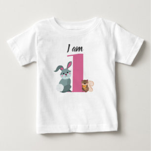 Süßes 1. Geburtstags-Rosa-Eichhörnchen-Häschen Baby T-shirt